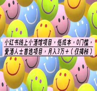 小红书线上小酒馆项目，低成本，0门槛，爱酒人士首选项目，月入3万+